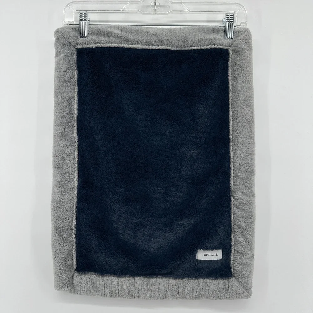 Saranoni Luxury Mini Blanket Navy Blue Grey Faux Fur Plush Security Lovey 15x20